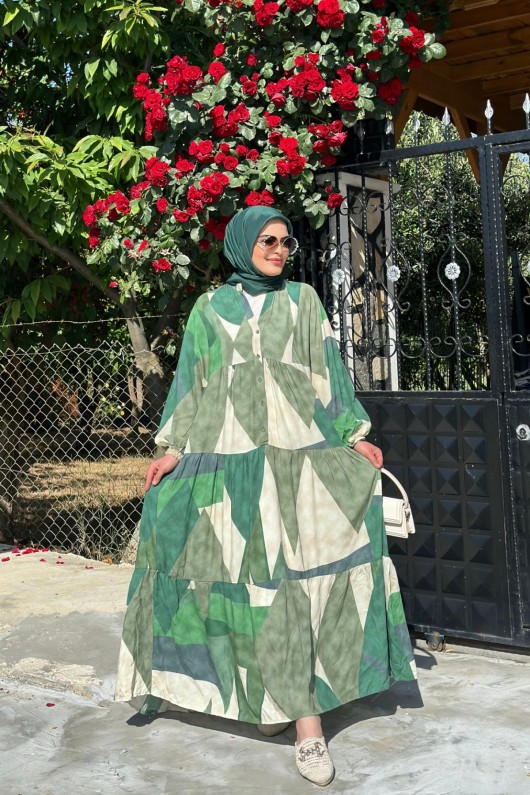 New - Alya Desenli Viskon Elbise - Mavi New - Alya Desenli Viskon Elbise - Mavi