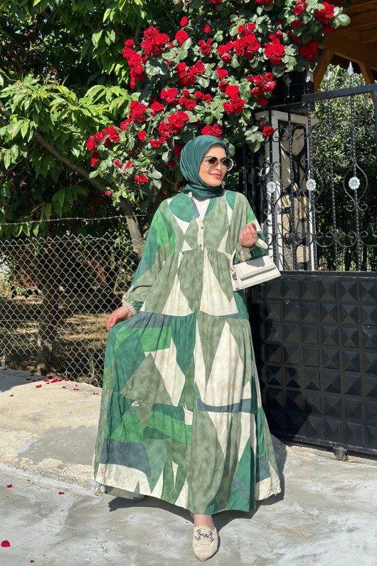 New - Alya Desenli Viskon Elbise - Mavi New - Alya Desenli Viskon Elbise - Mavi