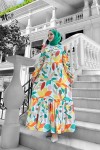 Yaprak Desen Krep Elbise - Turuncu Yaprak Desen Krep Elbise - Turuncu