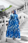 Tribal Desenli Viskon Elbise - Mavi̇ Tribal Desenli Viskon Elbise - Mavi̇
